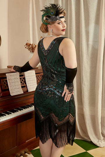 Paillettes vert foncé robe année 20 grande taille